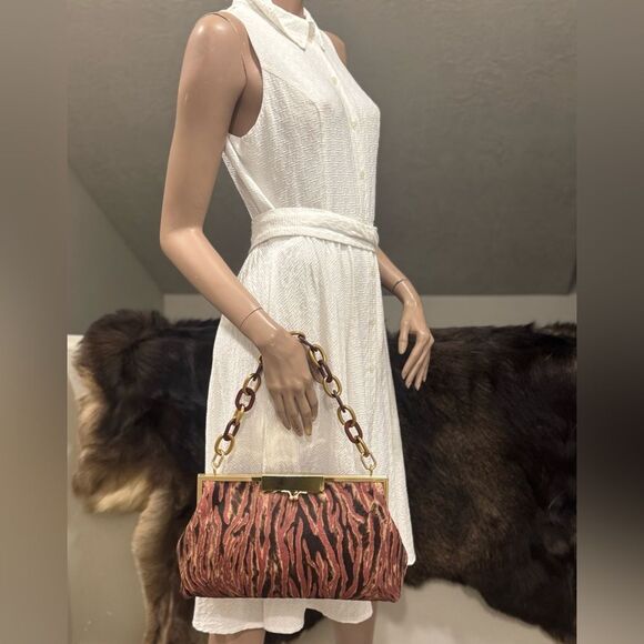 Tiger Stripes Hair-on Cowhide Handmade Unique Folding Kisslock Handbag/Multi Use - Picture 11 of 16